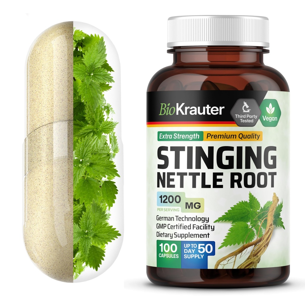BIO KRAUTER Κάψουλες Βήτα Στίγμα 1200 mg - 100 Φυσικό ούρα & Γενική Υποστήριξη Καπάκια - Ρίζα Νετλ σκόνη (Urtica Dioica) - Μη ΓΤΟ