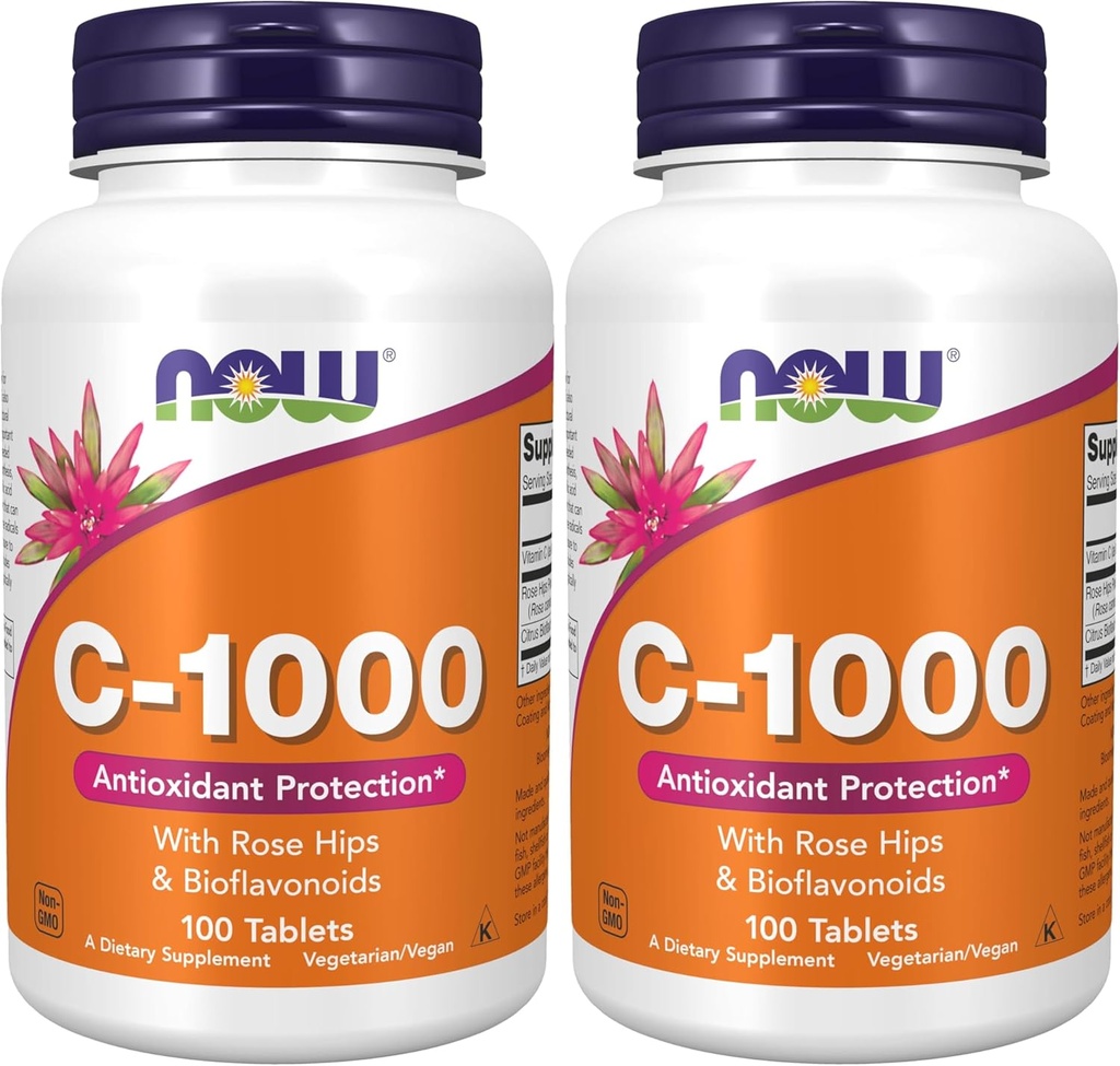 NOW Supplements, Vitamin C-1,000 with Rose HIPS & Bioflavonoids, Antioxidant Protection*, 100 Tablets (Pack of 2)