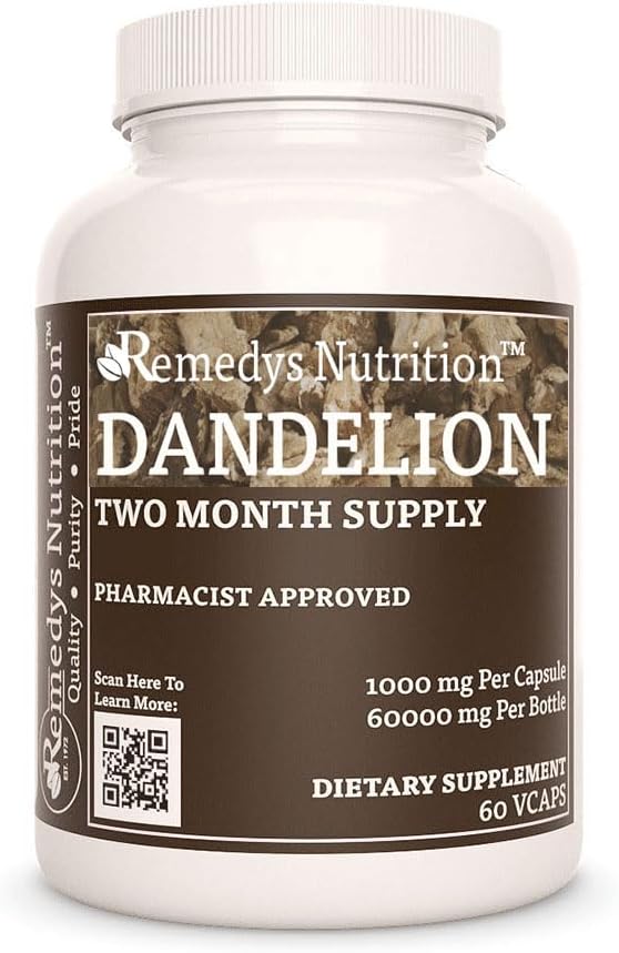 Remedy's nutrition Dandelion Root | 1,000 mg, 60 Vegan Capsules Herbal Dietary Supplement | Two Month Supply