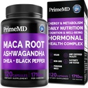 6-in-1 Organic Maca Root Ashwagandha Capsules 1710mg with DHEA and Black Pepper Fruit Extract for Women and Men - Black Maca Supplement for Stamina, Bone and Mood Support Supplement, 120 count