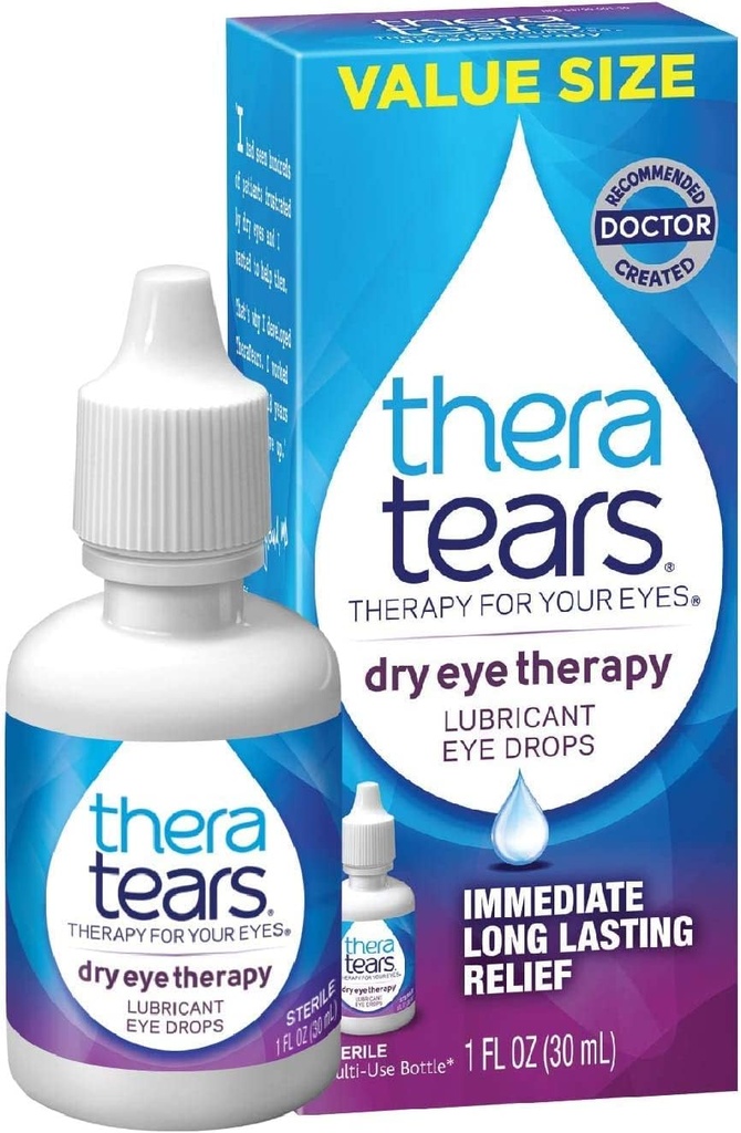 TheraTears Dry Eye Therapy Lubricant Eye Drops Twin Pack, (2 x 30mL Bottles) + 1.0 Fl Oz Bottle