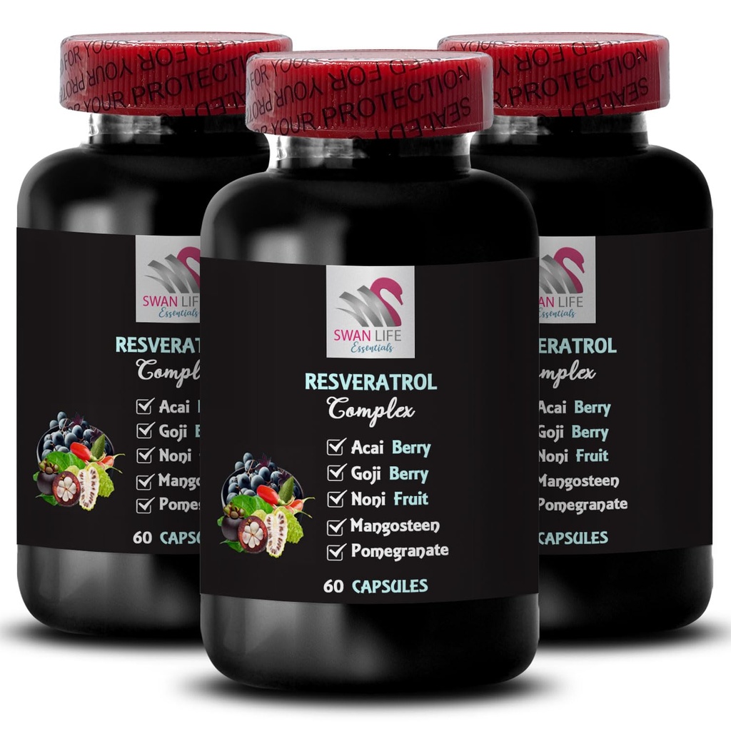Οφέλη από μούρα - RESVERATROL COMLEX - Καθημερινή Αντιοξειδωτικά, Acai Δύναμη από μούρα, Ενίσχυση από μούρα Elderberry, Ενίσχυση του δέρματος σταφυλόκοκκο, ενέργεια από ρόδι, Goji Berry Power, Παράγοντας ενυδάτωσης 3 Φιάλες 180 κάψουλες