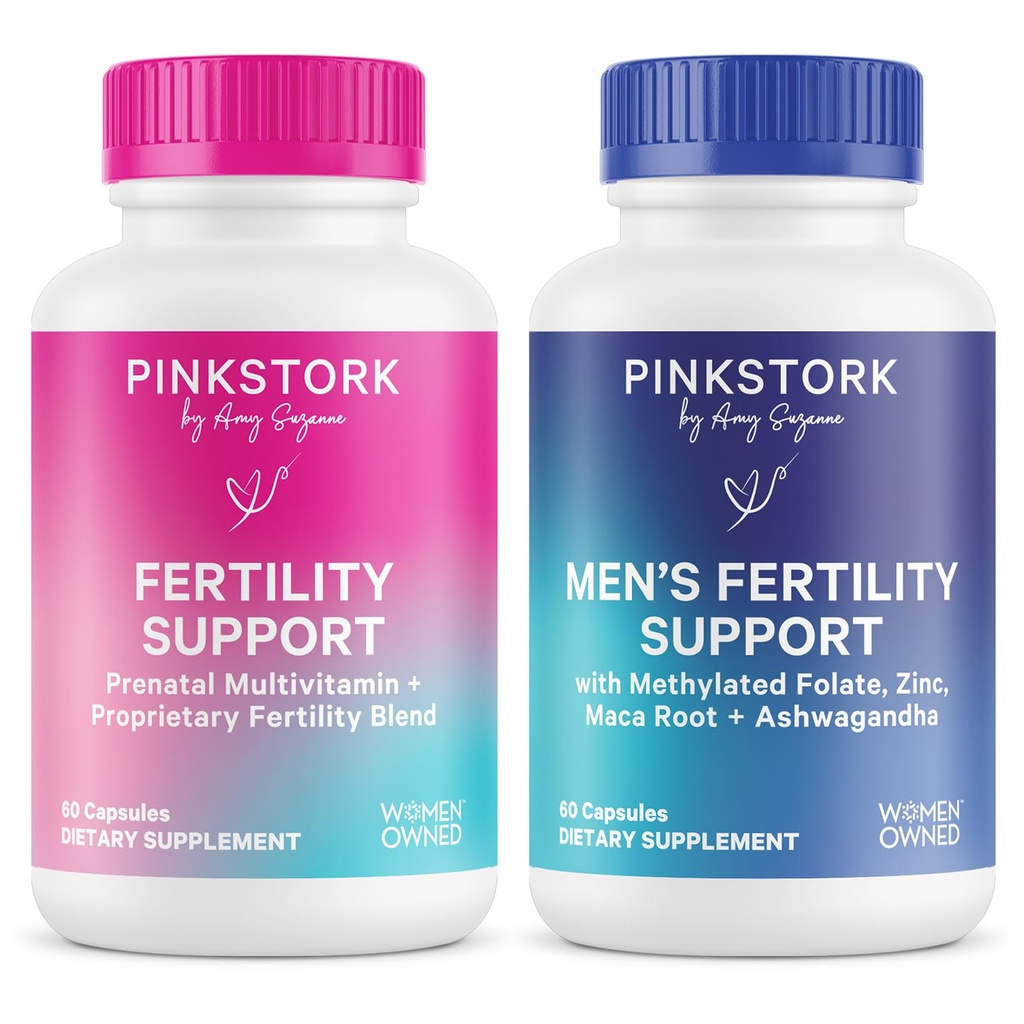 Pink Stork & Blue Stork His and Hers Fertility Bundle: Συμπληρώματα γονιμότητας για γυναίκες, συμπληρώματα γονιμότητας για άνδρες, γονιμότητα Προγεννητική βιταμίνη, Vitex, Ινοσιτόλη, Folate, Βιταμίνη B6, 60 κάψουλες