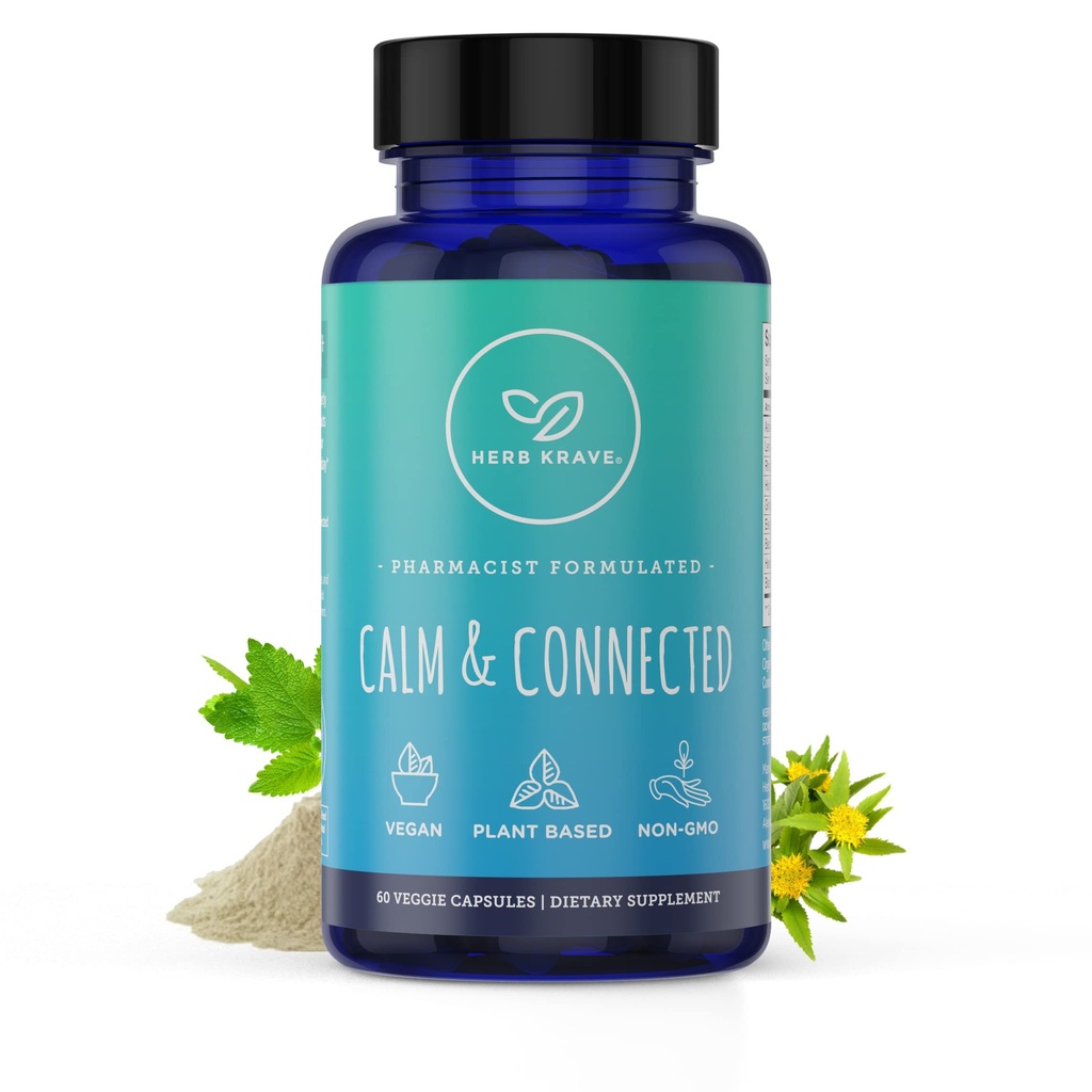Ηρεμία & Connected - Υποστήριξη Στρες & Ayurvedic Nootropic για τη φυσική ηρεμία, εστίαση, σαφήνεια και ενέργεια, Cortisol Manager με Ginkgo Biloba, Ashwagandha, Rhodiola, Lemon Balm -60 Κάψουλες (1)