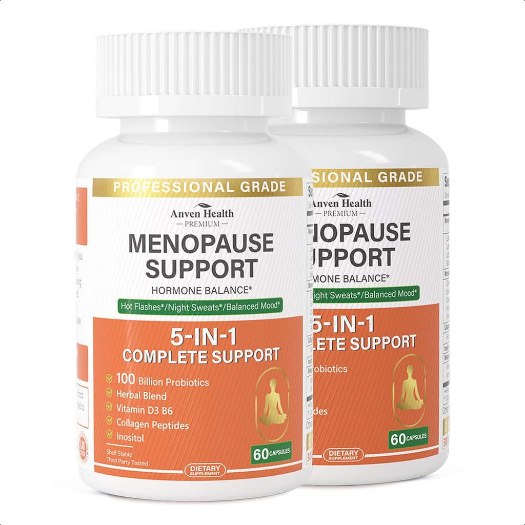 Menopause Relief Supplements for Women, pH Balance, 120 Caps | Vitamin D3 & B6, 100B Probiotics, Hot Flashes & Night Sweats Relief, Black Cohosh, Herbs, Collagen