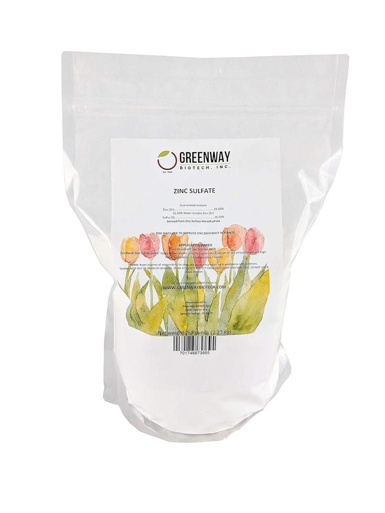 Greenway Biotech, Inc. Zinc Sulfate Powder 35.5% Monohydrate Plus 16.5% Sulfur (5 Pounds)