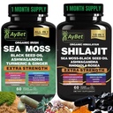 Sea Moss Shilajit Combo Bundle Capsule, Black Seed Oil, Ashwagandha, Rhodiola Rosea, Burdock, Turmeric, Ginger, VitC, VitD3, Όλα σε ένα συμπλήρωμα, 120 κάψουλες, Hanal, Vegan, USDA Organic