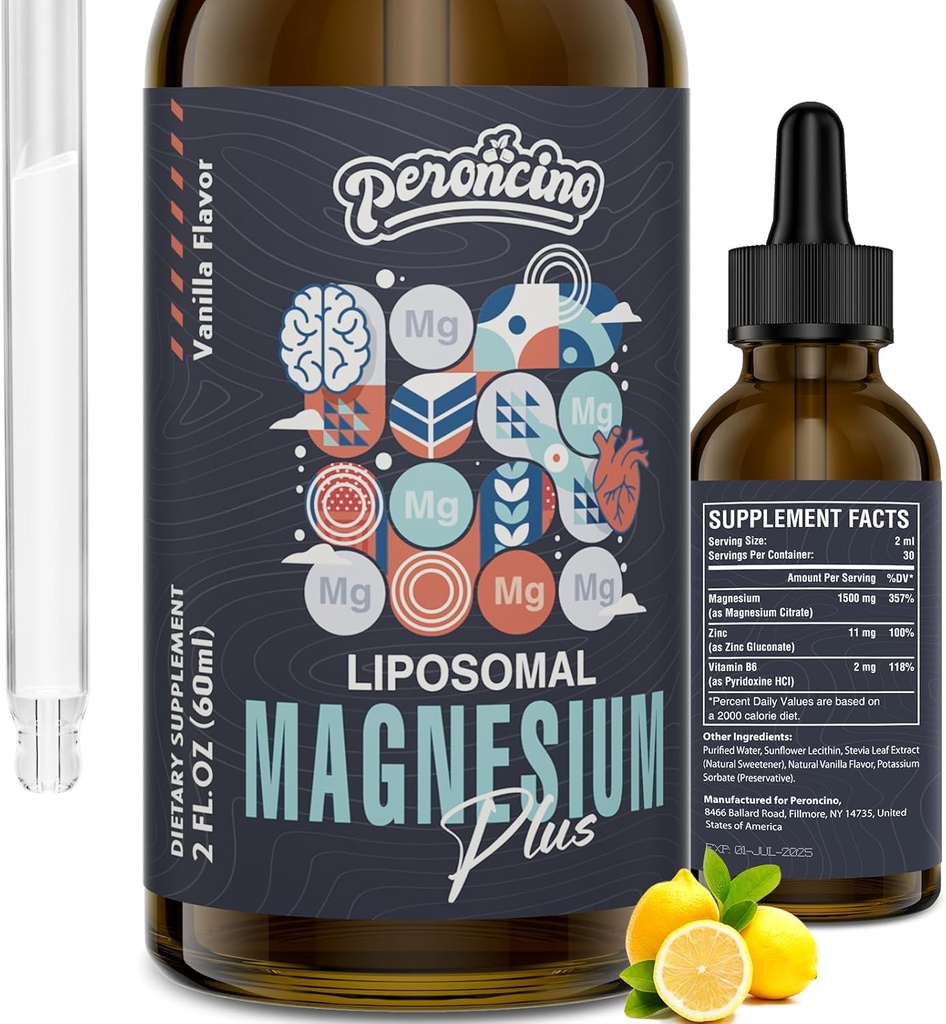 Liposomal Magnesium Citrate Drops for Gut and Bone Health, Mood and Stress Management, Powerful Formula with Vitamin B6 and Zinc Gluconate 60ml (2.04 Fl Oz (Pack of 1))