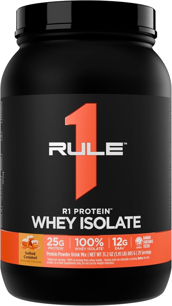 Rule 1 R1 Protein Whey Isolate - with 25g Protein & 6g BCAA Exclusively from Isolated & Hydrolyzed Sources for Workout Recovery (2 Pounds*, Salted Carmel)