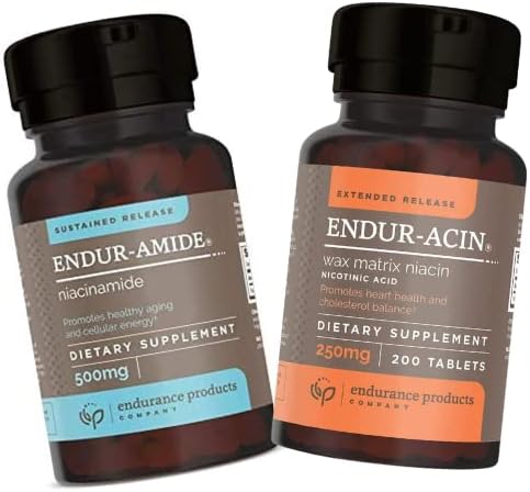 Προϊόντα αντοχής EPC Company NAD+ Niacinamide B3, Endur- Amide 500mg 200 Tablets and ENDUR-ACIN 250mg Niacin - Εκτεταμένη απελευθέρωση για Βέλτιστη Απορρόφηση & Βιταμίνη χαμηλής ροής B-3, 200 Tablets