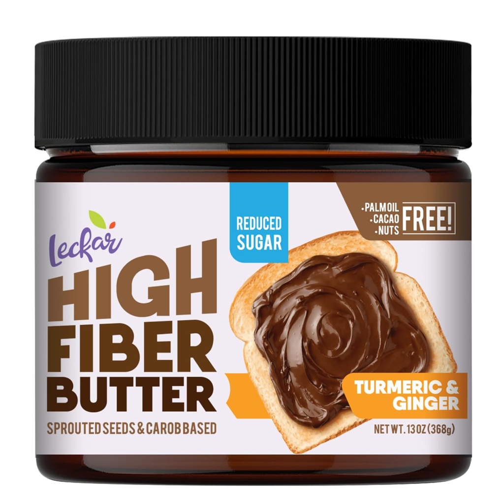 Leckar High Fiber Butter (μειωμένη ζάχαρη, χωρίς ξηρούς καρπούς, φιλικά προς το έντερο) για εύκολο πρωινό (Turmeric and Ginger (μειωμένη ζάχαρη))