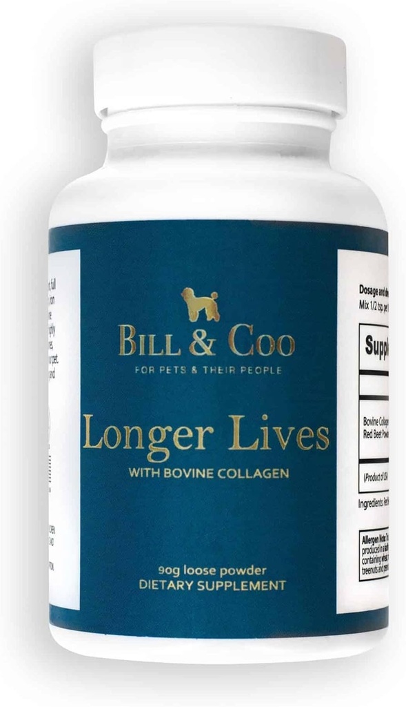 BILL & COO Longer Lives Fiber Supplement with Bovine Collagen Peptides & Beetroot Powder for Dogs - Προάγει το Digestive, Heart and Liver Support - Dog Joints Supplement Formula - 90g