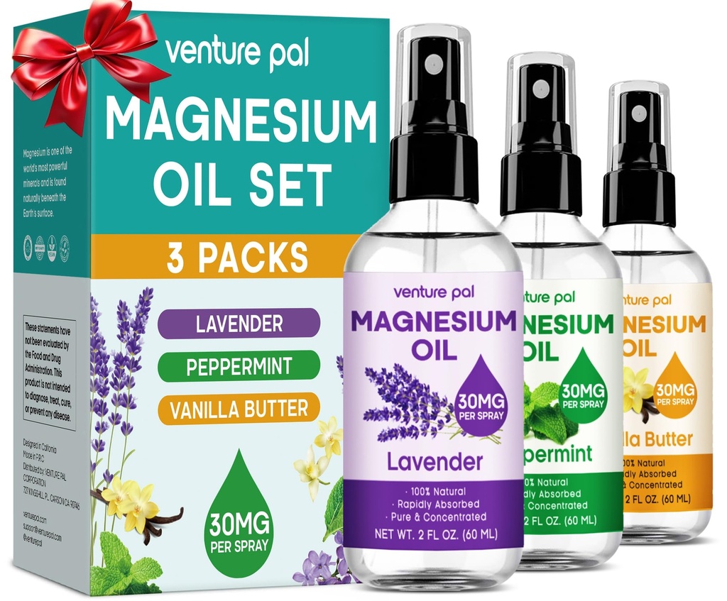 Venture Pal 3-Pack Topical Magnesium Oil Spray Set for Feet – Ιδανικό δώρο για χαλάρωση, καλύτερο ύπνο, ανακούφιση μυών για τα πόδια & αρθρώσεις, υγιή μαλλιά & δέρμα. Γρήγορη απορρόφηση, μη λιπαρή