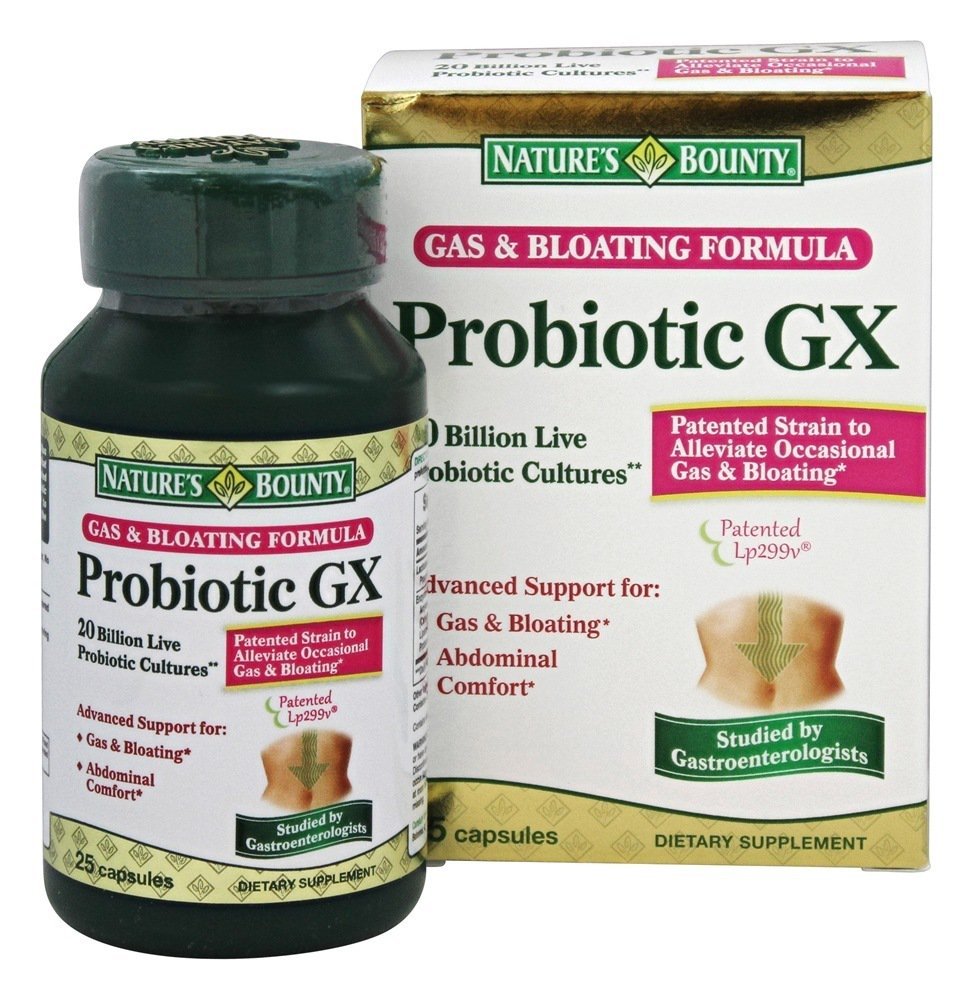 Nature's Bounty Probiotic GX Gas & Bloating Formula, Capsules 25 ea (Pack of 4)