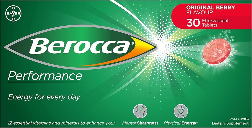Berocca Performance 30 Αναβράζοντα δισκία - αρχική Berry Flavor Διεθνής έκδοση καφεΐνη Δωρεάν