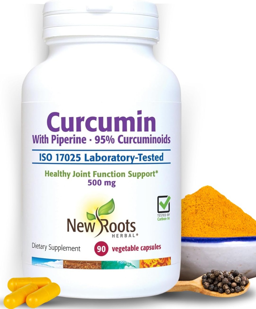 NEW ROOTS HERBAL Turmeric Curcumin Supplement 500mg with Black Pepper Extract - 20x Better Absorption | Coumarin Capsules with 95% Curcuminoids & 95% Piperine (90 Veg Capsules)