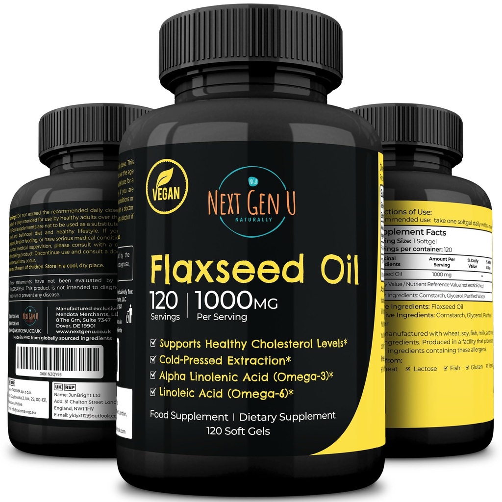 Κάψουλες Λάδι λιναρόσπορου - 1000 mg - 120 Vegan Soft Gels - Υψηλή σε Ωμέγα 3, 6, 9 - Ψυχρή φόρμουλα σπόρων λιναρόσπορου - 4 μήνες προσφοράς - από NextGenU