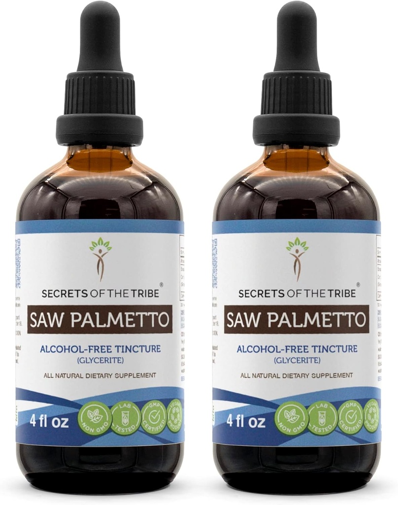 Saw Palmetto Βάμμα Αλκοόλ-ελεύθερο υγρό εκχύλισμα, Saw Palmetto (Serenoa Repens) Αποξηραμένο μούρο (2x4 FL OZ)