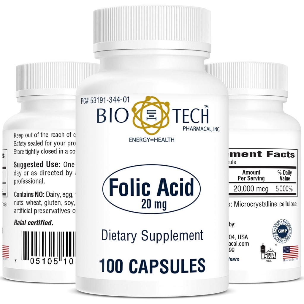 Bio-Tech Pharmacical Folic Acid (20mg, 100 Count)