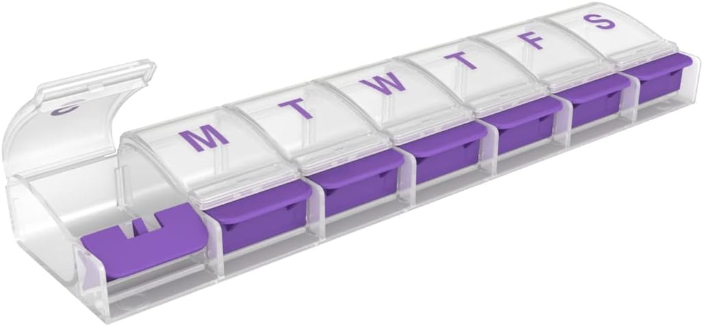 EZY DOSE Pill Organizer Weekly (7-Day), Medicine Planner, Βιταμίνη Υπόθεση / Πλαίσιο, 2X-Large Push-Button Διαμερίσματα, εύκολο στη χρήση, Ταξίδι-Φιλική, Μωβ, BPA Δωρεάν