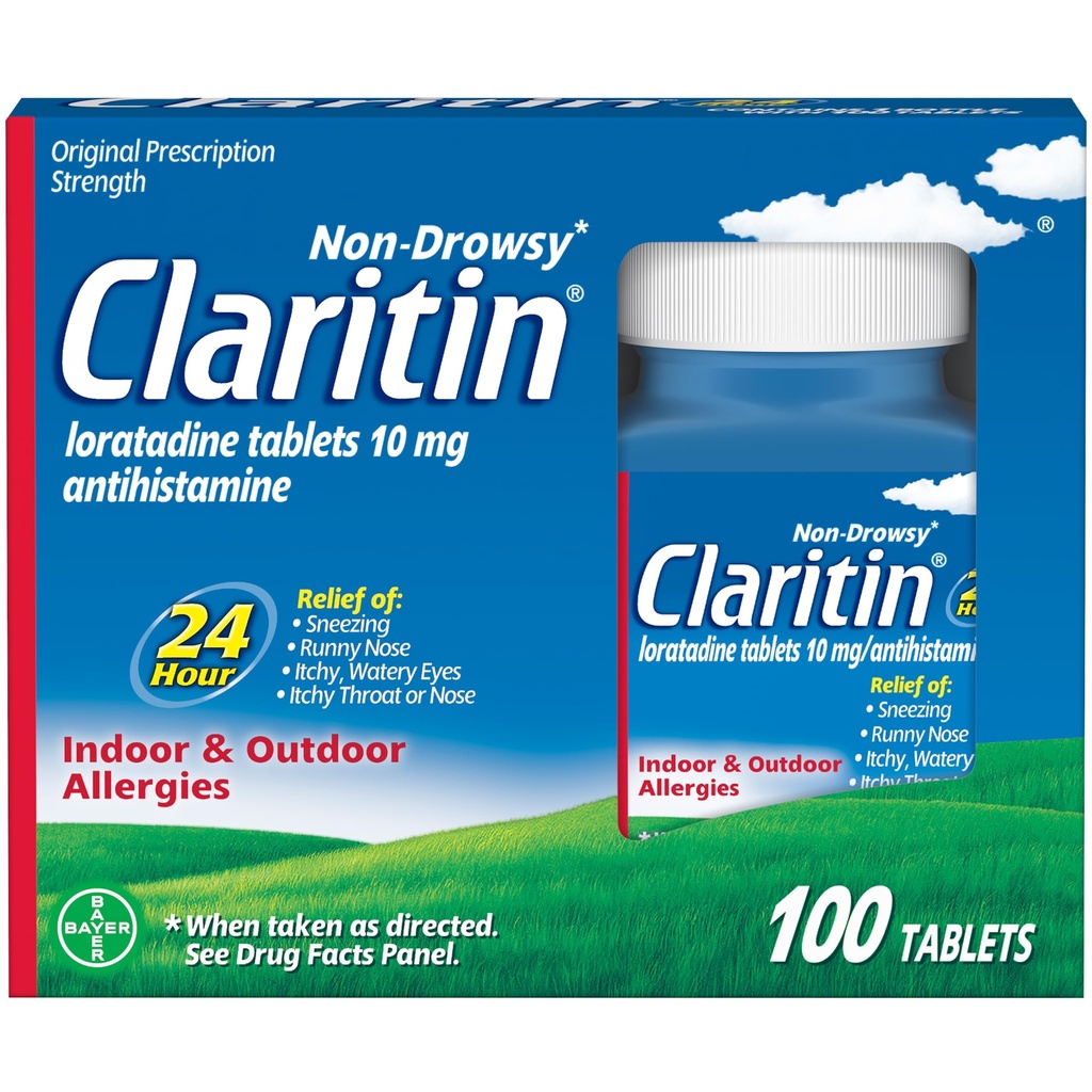Claritin Αλλεργία Ιατρική για ενήλικες, 24- ώρες μη- υπνηλία Λοραταδίνη 10 mg χάπια, Αντιισταμινικά, 100 δισκία