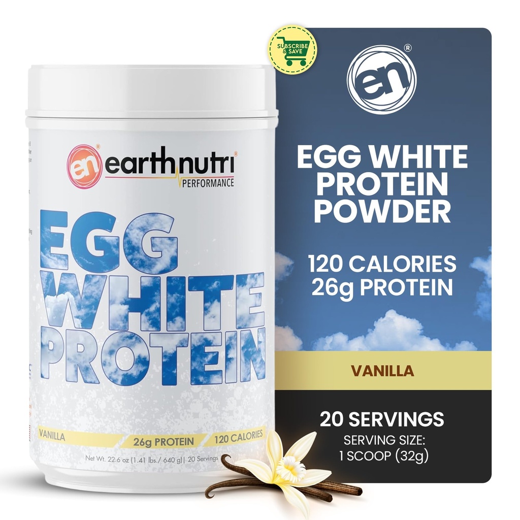 EarthNutri - αυγό λευκό πρωτεΐνη συμπλήρωμα σκόνης για Pre, Intra ή Post προπόνηση, 26g πρωτεΐνης ανά υπηρεσία, υποστηρίζει μυϊκή δύναμη & ανάκτηση, καμία τεχνητή πρόσθετα - Vanilla 20 εξυπηρετούν (640g)