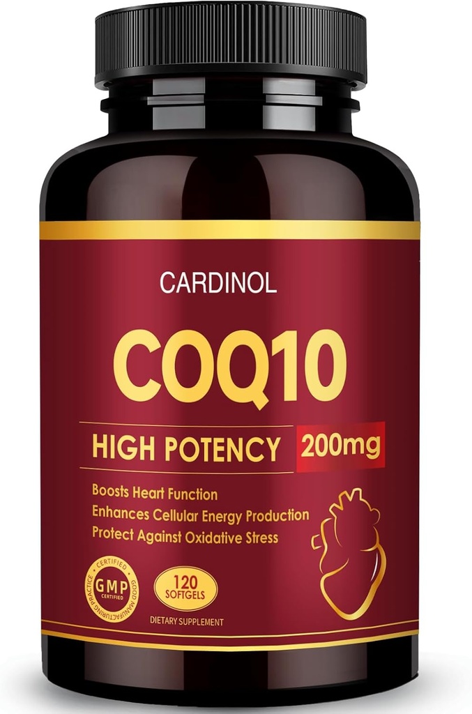 CoQ10 200mg Softgels with PQQ & Omega 3, Maximum Absorption Coenzyme Q10, Powerful Antioxidant for Heart & Energy Health, 120 Count, 4 Month Supply, Non-GMO