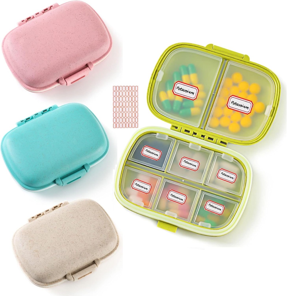 4 Pack Travel Pill Organizer, 8 Διαμερίσματα Μικρό κουτί χάπια, Φορητή υπόθεση ημερήσιων χαπιών για την ιατρική, βιταμίνη, Αποθήκευση συμπλήρωμα, Compact Pill Container για Pocket, Purse, Travel, Office, Home Use