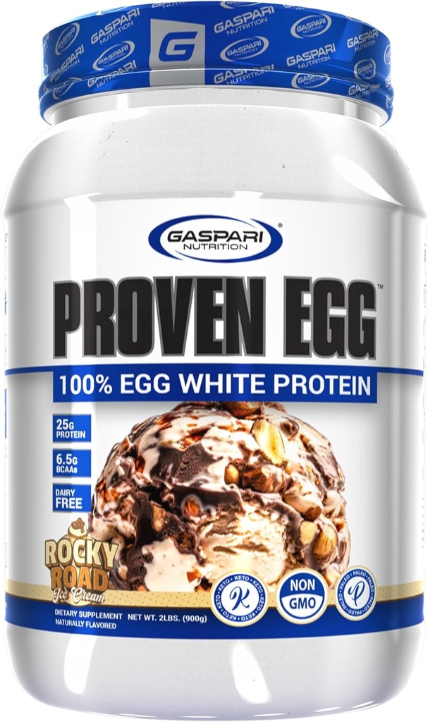 Gaspari Nutrition Proven Egg, 100% Egg White Protein, 25g Protein, Keto Friendly, Dairy and Lactose Free, Soy Free (2 lbs, Rocky Road)