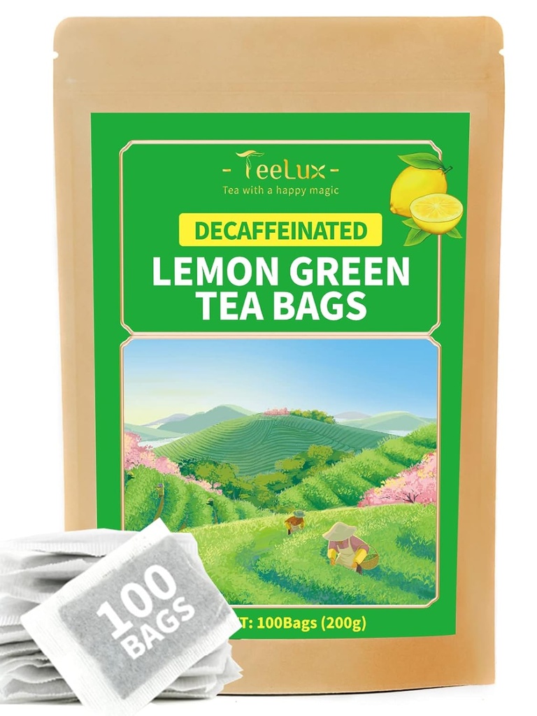 TeeLux Decaf Lemon Πράσινο Τσάι, Smooth Decafeated Πράσινο Τσάι με Αναζωογονητικό Λεμόνι Άρωμα & Γεύση, 100 Count