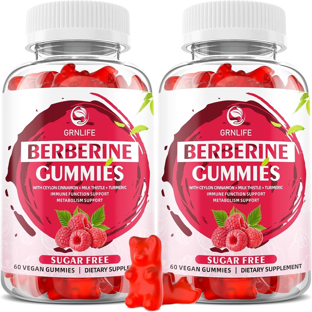 Βερβερίνες Gummies με Ceylon Cinnamon 1500mg Υψηλής Ικανότητας συμπλήρωμα βερβερίνης HCL για την υποστήριξη του ανοσοποιητικού και του μεταβολισμού, ζάχαρη χωρίς, σμέουρο άρωμα - 120 κόμης