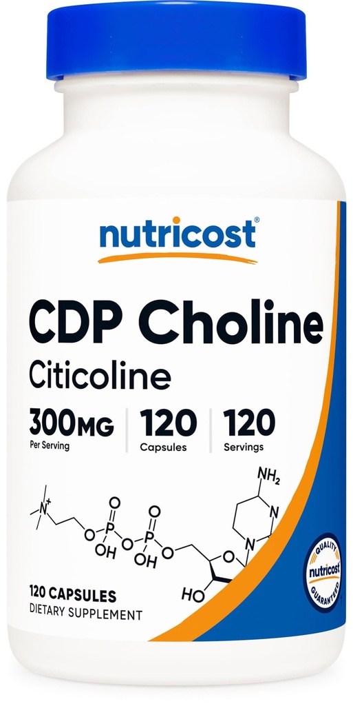 Nutricost CDP Choline (Citicoline) 300mg, 120 κάψουλες χορτοφαγικής - Μη-ΓΤΟ, χορτοφάγοι φιλικό, χωρίς γλουτένη
