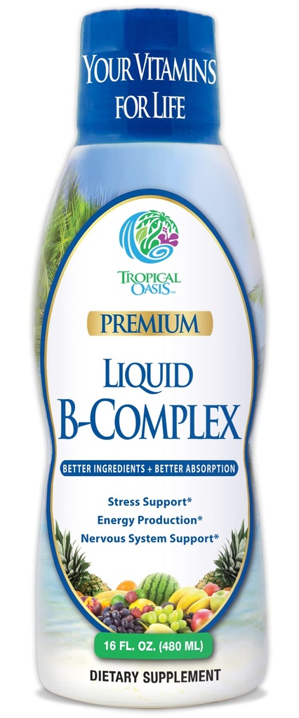 Premium Liquid B Complex Vitamin- Fast Absorbing Liquid B-Complex Supplement w/ all 8 B-vitamins, PLUS energizing φυτικό μείγμα w/ Ginseng, Ginkgo, και Eleuthero Root - Vegan, NON-GMO - 16oz, 32 Serv
