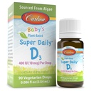 Carlson - Baby's Plant Based Super Daily D3, Baby Vegetarian Liquid Vitamin D D D D D D Drops, 400 IU (10 mcg) per Drop, πηγάζει από την άλγη, για Βρέφη και Τόντλερς, Άγευστη, 90 Drops (2,54 mL)