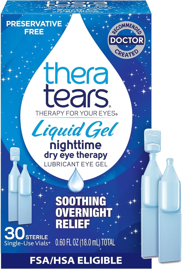 TheraTears Υγρό Gel Νύχτα Λιπαντικό Οφθαλμικές σταγόνες για ξηρά μάτια, Φιαλίδια μιας χρήσης, 30 κόμης