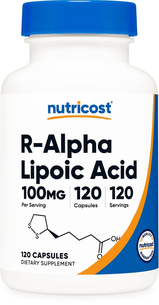 Nutricost R-Alpha Lipoic Acid 100mg, 120 Κάψουλες - Κάψουλες λαχανικών, Μη ΓΤΟ, Χωρίς γλουτένη