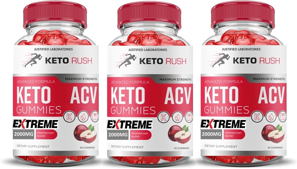 Justified Laboratories (3 Pack Keto Rush Keto ACV Gummies Extreme 2000MG Keto Rush Keto Gummies Apple Cider Vinegar Formed with Pomegranate Beet Juice Powder B12 Vegan Non GMO 180 Gummys