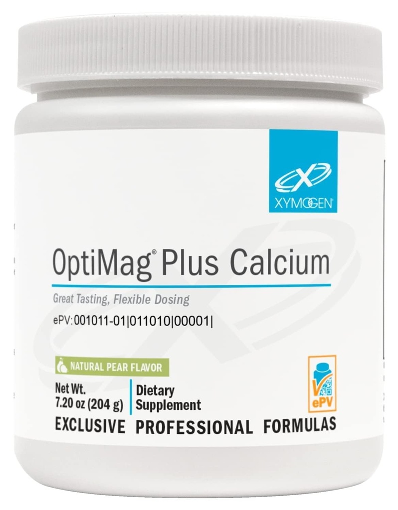 XYMOGEN OptiMag Plus Calcium - Magnesium & Calcium Powder - Muscle, Nerve & Bone Support - Highly Absorbable Albion - Vegan, Non-GMO - Pear Flavor - 30 Servings (7.2 oz)