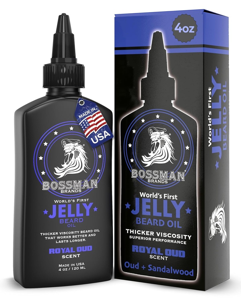 Bossman Jelly Beard Oil για τους άνδρες (4 oz, Royal Oud Scent) – μαλακώνει, ενυδατώνει και τις συνθήκες με φυσικά συστατικά
