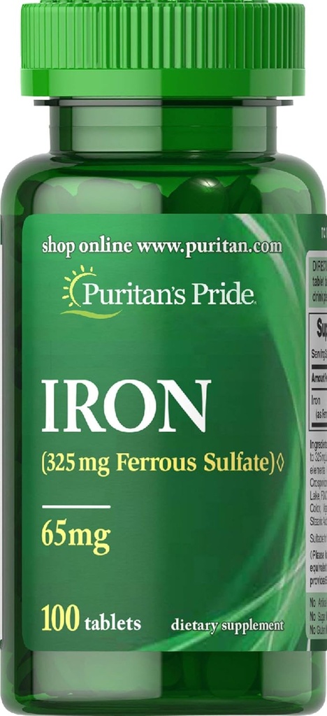 Puritans Pride Iron Ferrous Sulfate 65 Mg δισκία, 100 μέτρα