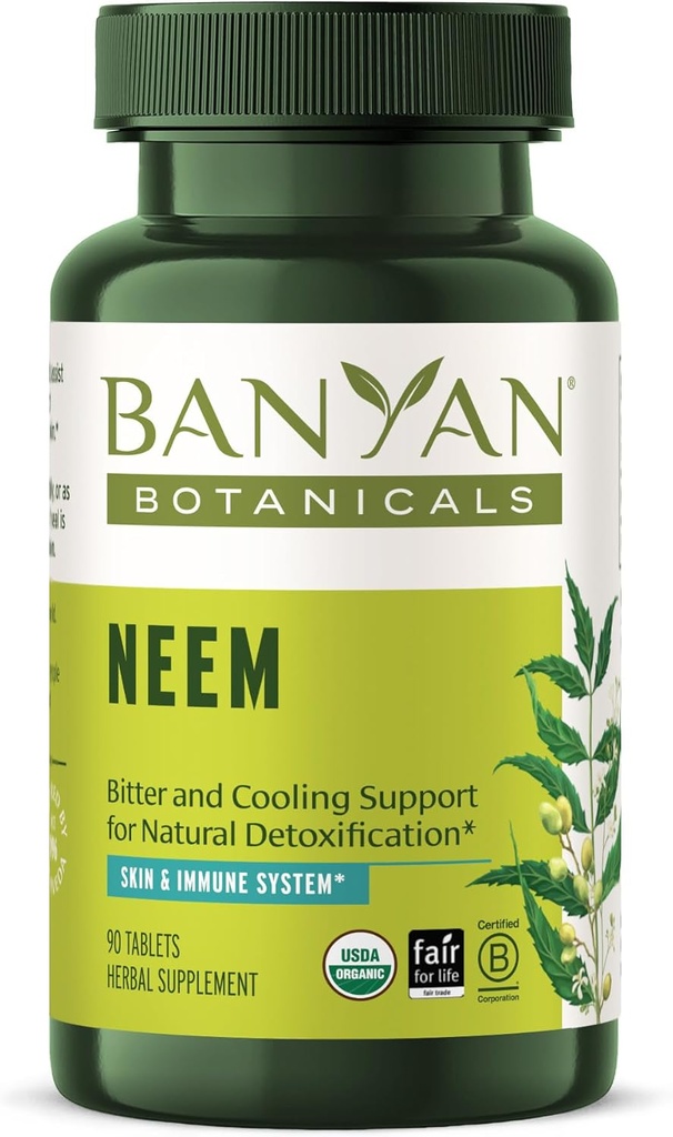 Banyan Botanicals Neem Tablets – Organic Neem Leaf (Azadirachta Indica) – Υποστηρίζει τη φυσική αποτοξίνωση, το υγιές δέρμα, και την ανοσοποιητική υγεία * – 90 δισκία – Μη ΓΤΟ Βιώσιμα πηγάζει Vegan