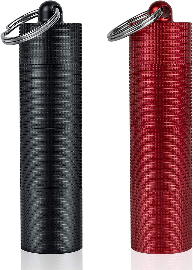 PPFISH 2 PCS Φορητή υπόθεση ημερήσιων χαπιών, 3 διαμερίσματα κράμα αλουμινίου Αδιάβροχη θήκη χαπιών, μικρό δοχείο χαπιών τσέπης, Keychain Fob, κάτοχος ταξιδιών για άνδρες γυναίκες
