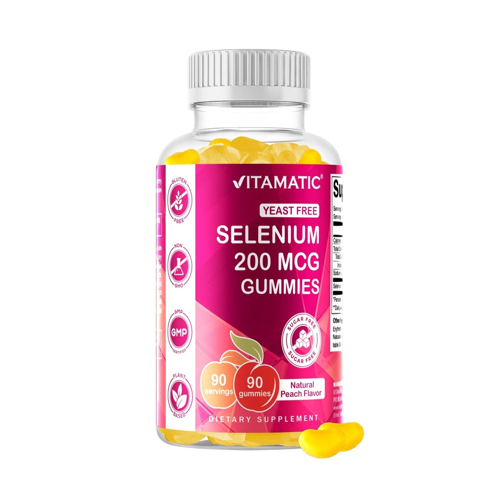 Vitamatic Yeast Free Selenium Gummies 200mcg ως συμπλήρωμα σεληνομεθειονίνης Essential Trace Mineral με ανώτερη απορρόφηση 90 Pectin Based Gummies