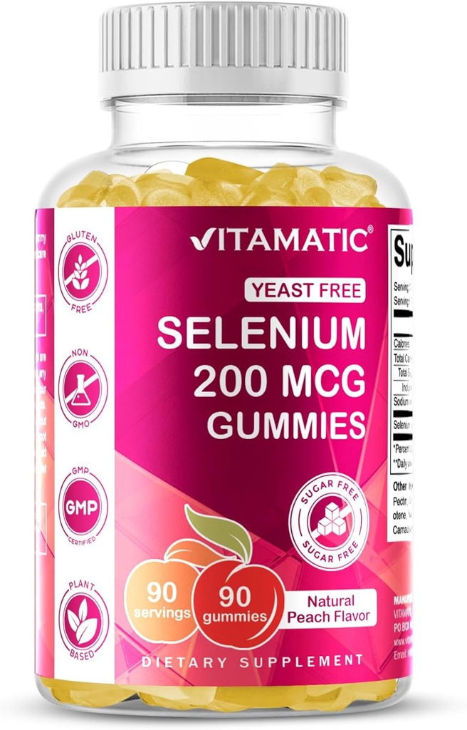 Vitamatic Yeast Free Selenium Gummies 200mcg ως συμπλήρωμα σεληνομεθειονίνης Essential Trace Mineral με ανώτερη απορρόφηση 90 Pectin Based Gummies