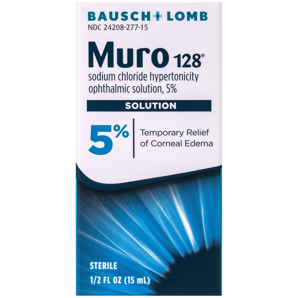 Muro 128 Λύση, Προσωρινή Ανακούφιση του Corneal Edema, Οφθαλμική Φροντίδα, Χλωριούχο Νάτριο Υπερτονικότητα Οφθαλμική Λύση 5%, 0.5 Fl. Oz