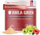 Amla Powder & Green Tea Superfood Supplement with Hibiscus, 20x Ultra συμπυκνωμένο Amla, Αντιοξειδωτική Υποστήριξη, Made with Oolong Tea and Indian Gooseberries, Organic, Vegan, Hibiscus, 90 Services