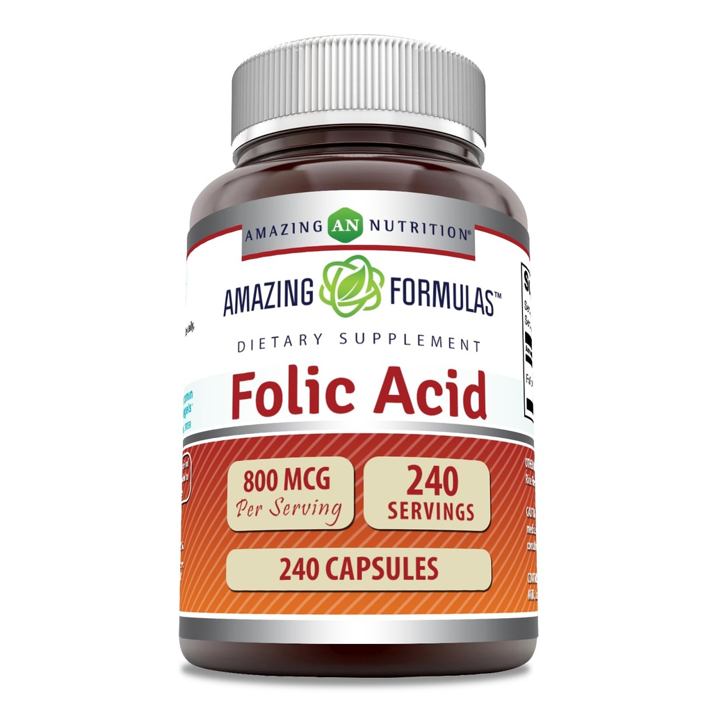 Amazing Formulas Folic Acid (Vitamin B9) 800 Mcg Supplement 