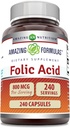 Amazing Formulas Folic Acid (Vitamin B9) 800 Mcg Supplement | Capsules | Non-GMO | Gluten-Free | Made in USA (1 Pack | 240 Count)