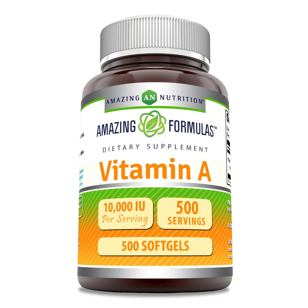 Amazing Formulas Vitamin A 10000 IU Supplement | as Retinyl Palmitate | 3000 Mcg | Softgels | Non-GMO | Gluten Free | Made in USA (1 Pack, 500 Count)