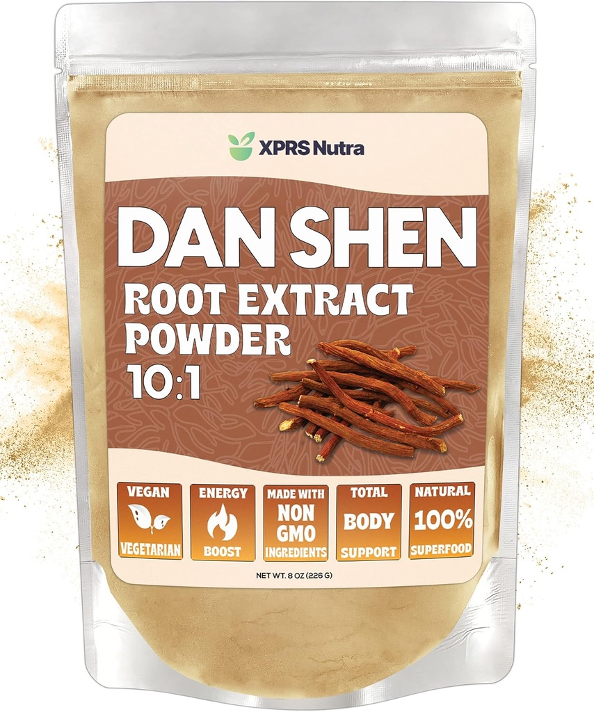 XPRS Nutra Dan Shen Root Extract σκόνη 10:1- Premium Dan Shen (κόκκινο φασκόμηλο) συμπυκνωμένη σκόνη - Vegan φιλικό Danshen (8 oz)
